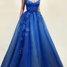 Королевский синий мусульманские Вечерние платья трапециевидной формы с вышитыми цветами Дубай Саудовская Арабский официальный Вечерний Платье длинное платье для выпускного вечера вечерние