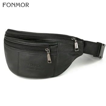 

Fonmor Male Antitheft Waist Bag Fanny Pack Genuine Leather Belt Bag Men Black Small Phone Key Purse Waist Packs Unisex Casual