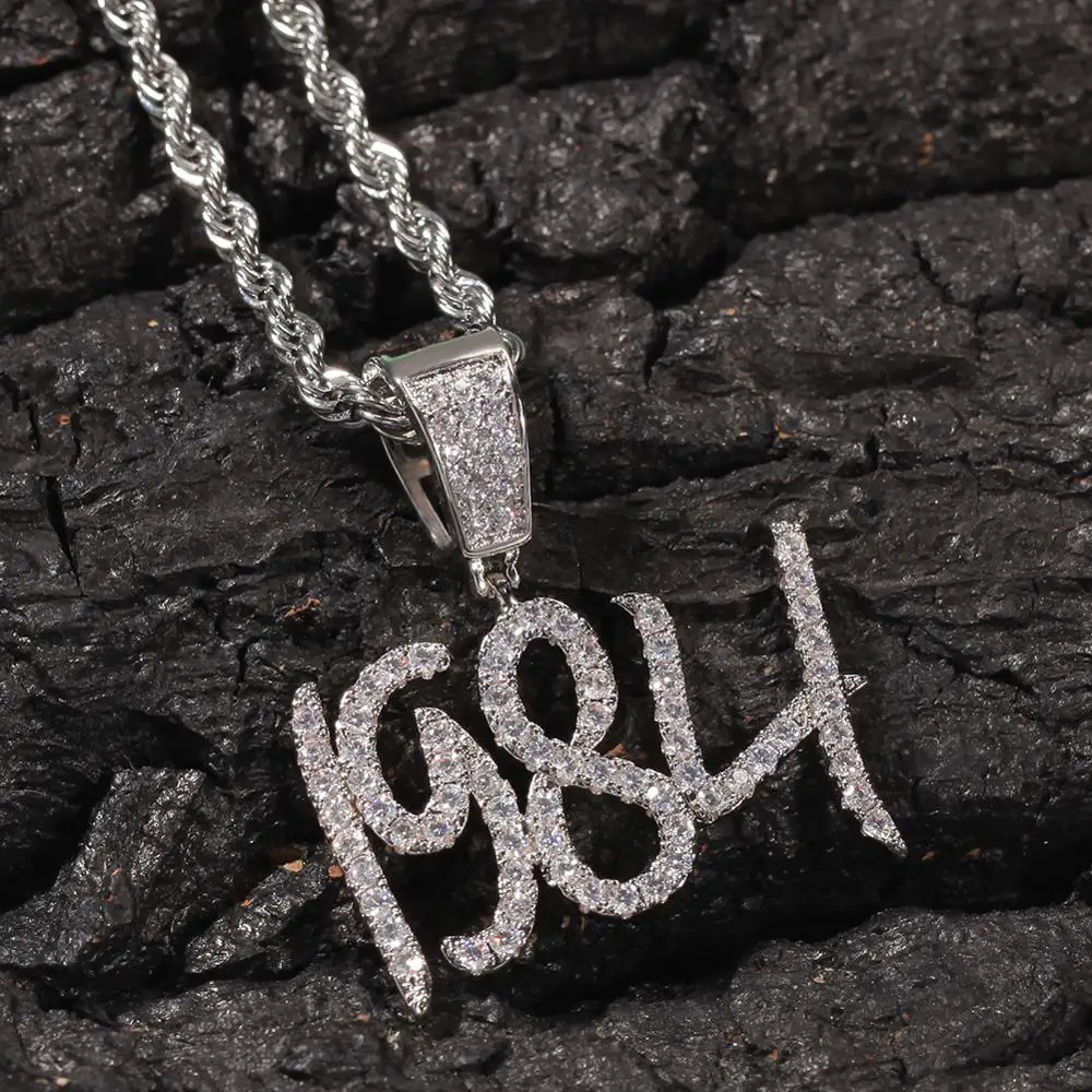 UWIN Name Brush Font Necklace Customize Pendant Free Commission Full Iced Out For Men HipHop Jewelry Gift