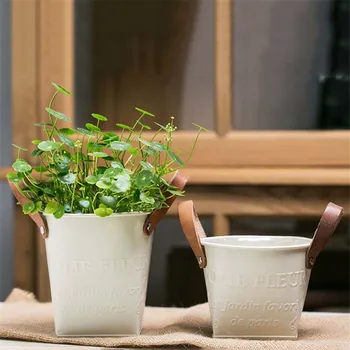 

Flowerpot With Leather Binaural Retro Old Wrought Iron Small Metal Bucket Garden Home Decoration Decor pot succulent