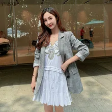 2020 new Korean women's suit jacket feminine Casual temperament long Female Plaid Blazer Coat High quality jacket top