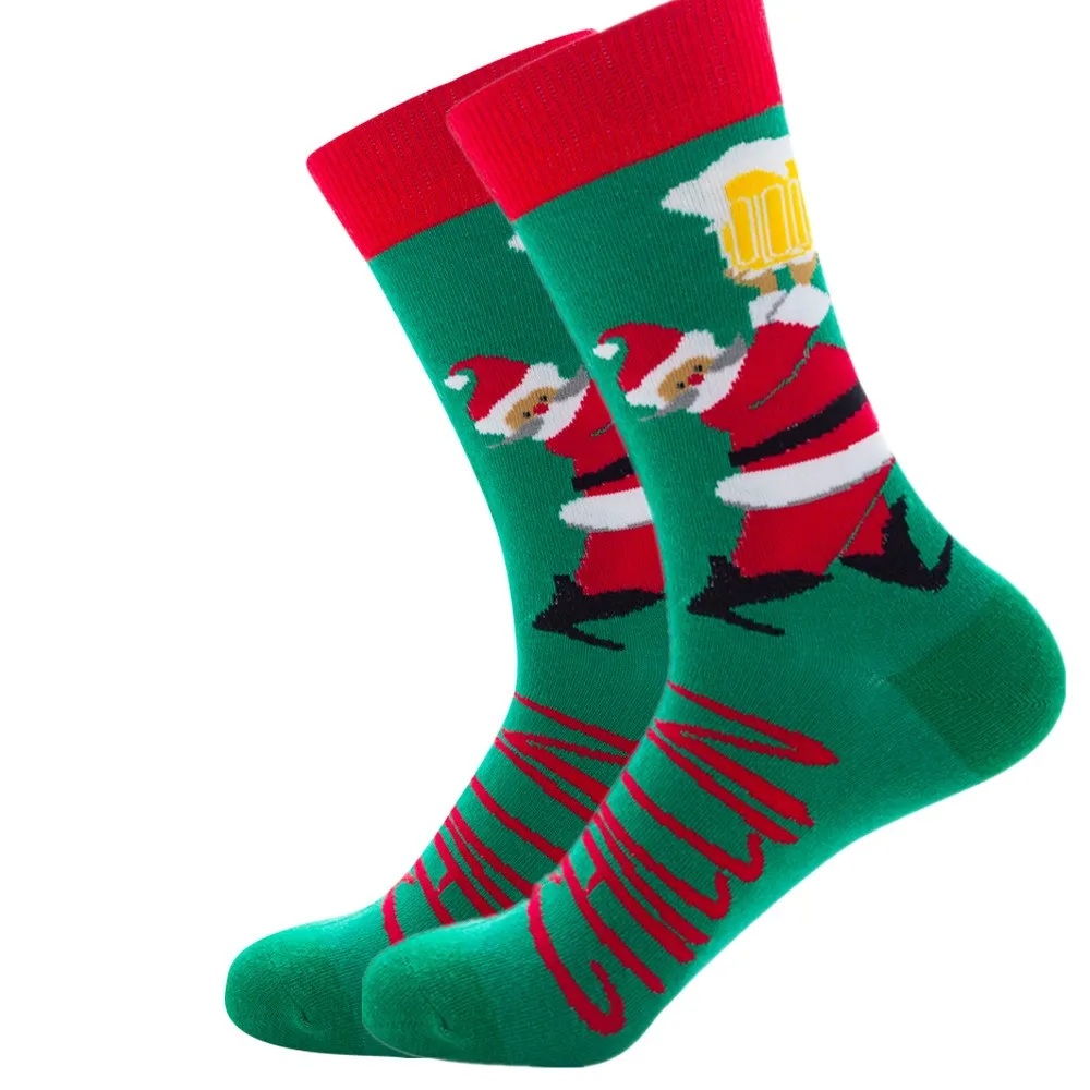 DOIAESKV/рождественские носки с изображением снежного лося, подарок, хлопковые носки с изображением счастливой елки, новинка года, осенние и зимние рождественские носки для мужчин, Веселый новогодний Санта-Клаус - Цвет: 7 Beer Santa Claus