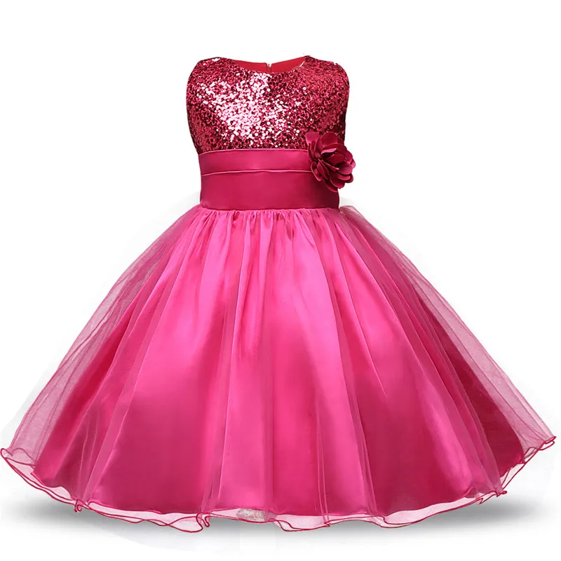 Детские платья с блестками и цветами для девочек; От 0 до 12 лет платье для маленьких девочек на день рождения; Вечерние платья на Рождество и год для девочек-подростков; Vestidos - Цвет: Rose