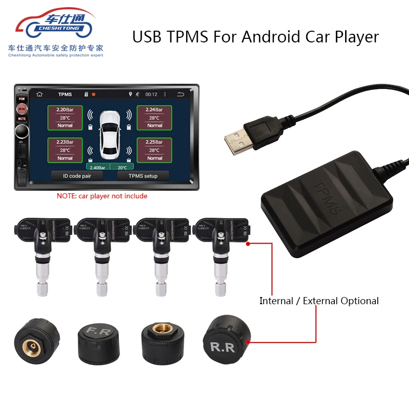  Monitor de presión de neumáticos USB Android TPMS/sistema de alarma de monitoreo de presión de neum