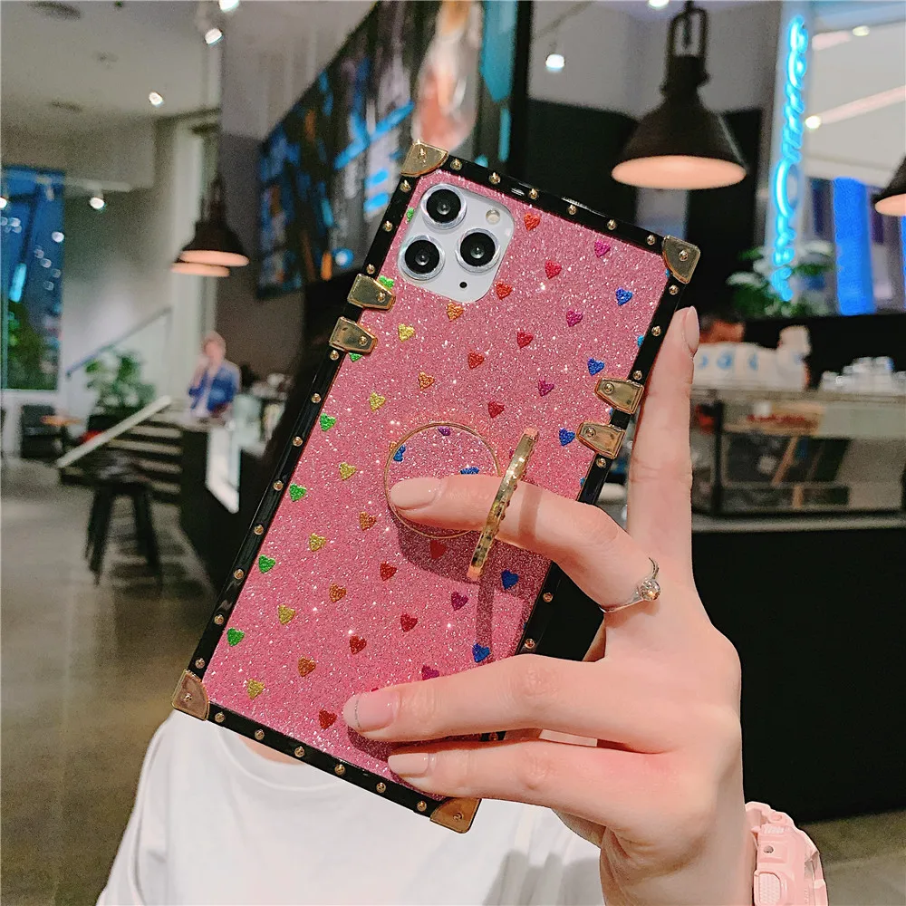 Square Glitter Case for iphone11 PRO MAX XS XR X 7 8 6 6S PLUS Ring Stand Samsung S8 9 10 Note8 pro A30 50 70 |