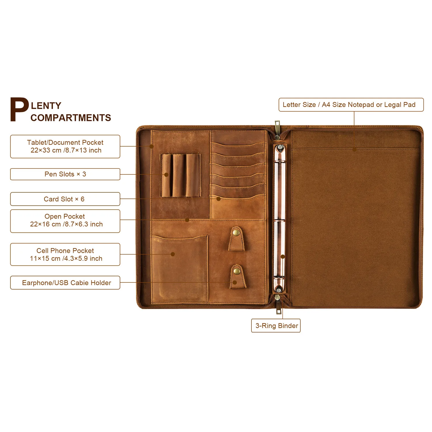 Ручной работы Винтаж натуральная кожа 3 кольцо папка для Портфолио A4 папки Бизнес