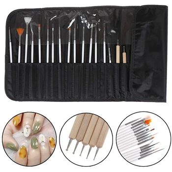 

20 Pcs/Set Nail Art Decorations Brush Set Tools Professional Painting Pen For False Nail Tips UV Nail Gel Polish + Pouch Bag