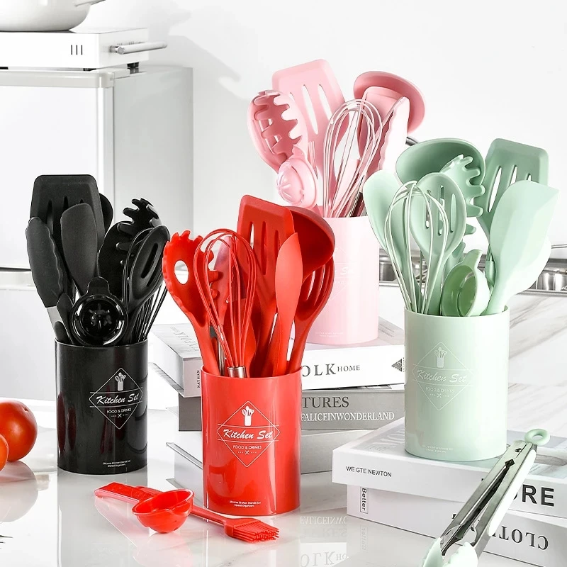 Kitchen Cookware Silicone Non-stick Cooking Tool Spatula Ladle Egg Beaters Shovel Spoon Soup Utensils Set kitchen utensils