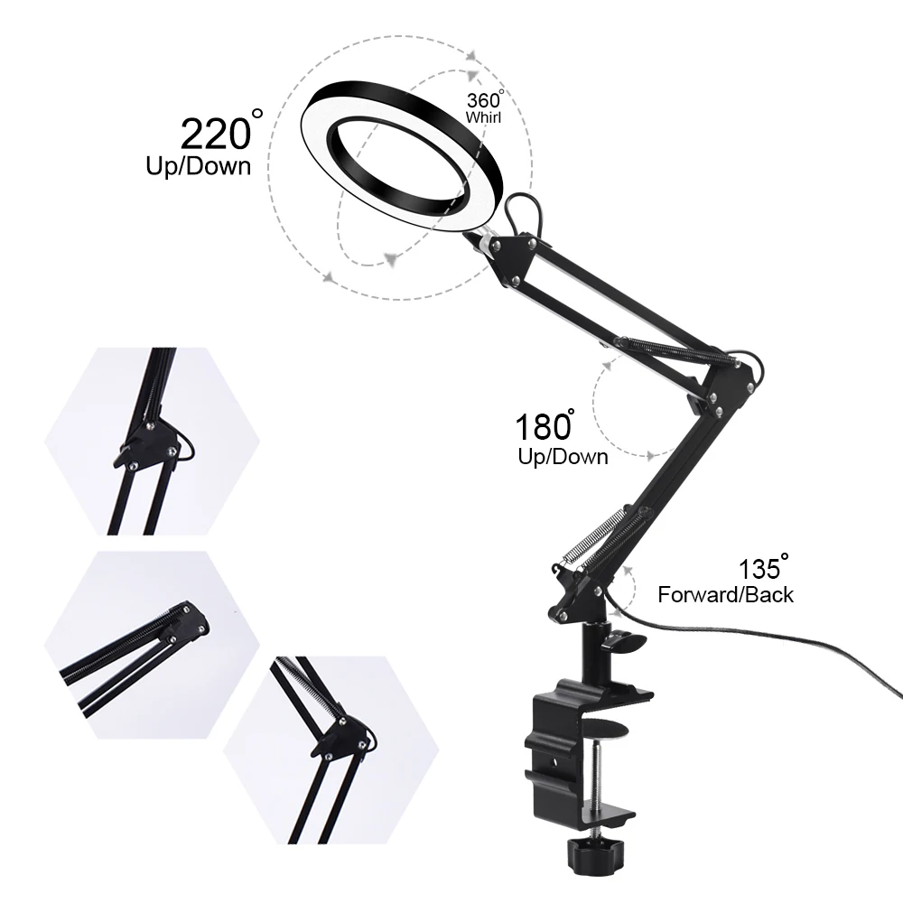  Lupa plegable newacarax USB 5X con luces LED lámpara de mesa iluminación lupa lectura/soldadura ayu