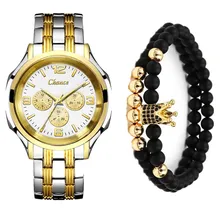 

Hot Sale Stainless Steel Men Watches and Bracelets Set Luxury Golden Men's Wristwatch Relogio Masculino Casual Male Clock Saat