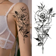 Triângulo sexy realista flor temporária tatuagens para mulheres meninas arte do corpo preto pequena rosa adulto falso tatuagem adesivos(China)
