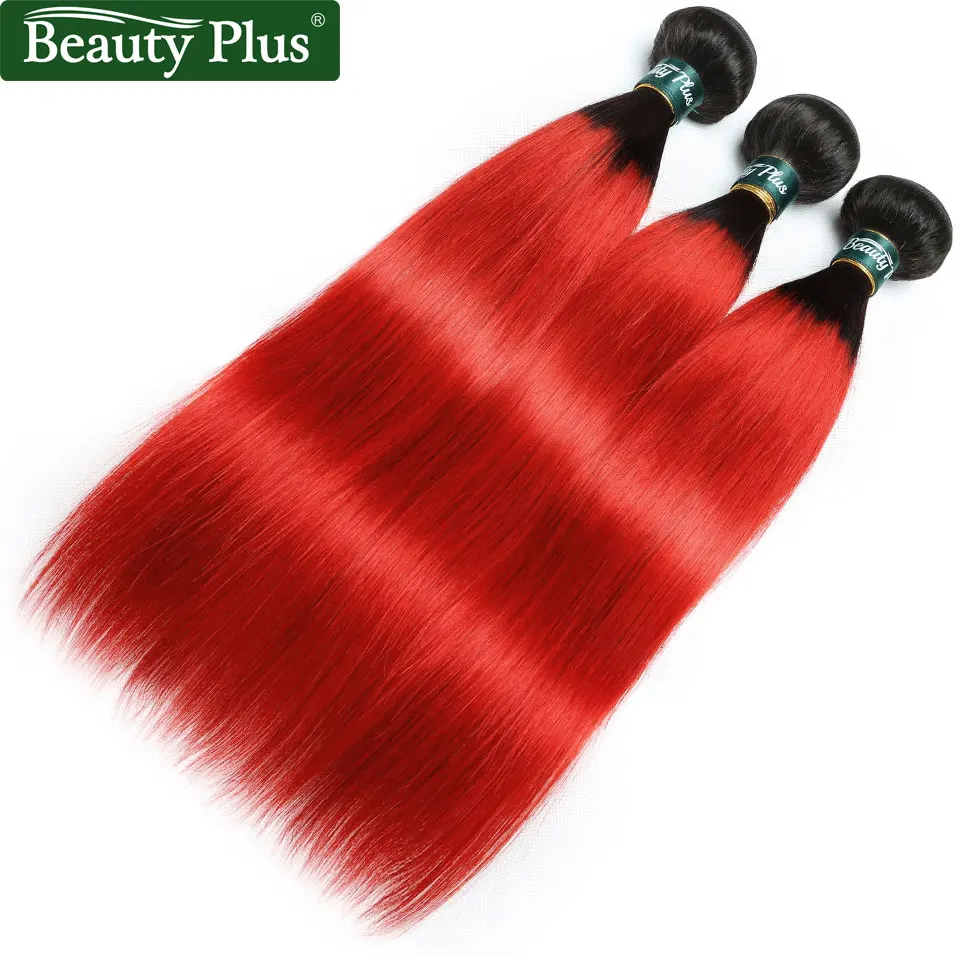 Красные пучки волос предложения прямые Омбре человеческие волосы переплетения не Реми перуанские пучки волос предварительно цветные черные корни красота плюс