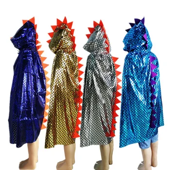 

110x90CM Washable Kids Halloween Cloak Dragon Glitter Scale Hooded Cloaks Pretend Dinosaur Play Funny Robes for Party Holiday