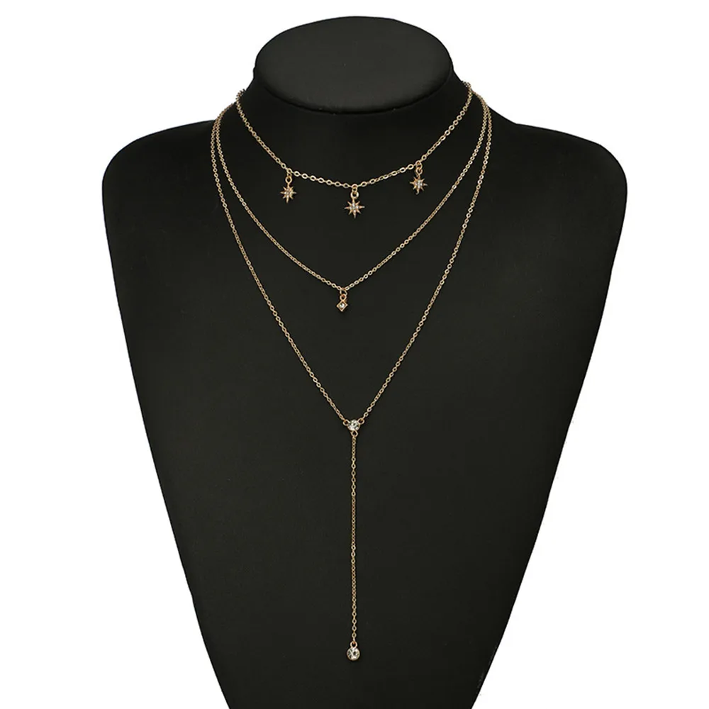 Модное женское ожерелье, простое, цельное, золотое, индивидуальное, Кристальное, многослойное, колье, воротник, подвеска, цепочка, ожерелье, ювелирное изделие, 30H