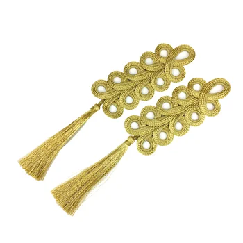 

2pcs Gold Chinese Knot Tassel Baroque Cord Embroidery Applique Fringe Sew On Patches For Clothing Retro Clothes Appliques AC1317