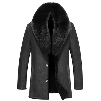 

Leather Jacket Men Sheep Shearling Fur Coats Real Fox Fur Collar Wool Fur Coat Winter Jacket Jaqueta De Couro 37-1879 YY507