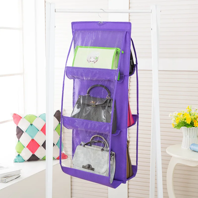 6 карманная подвесная сумка-Органайзер для гардероба, прозрачная сумка для хранения, дверная настенная прозрачная сумка для обуви, сумка-вешалка - Цвет: Purple