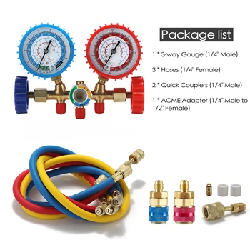 

Hot AC Diagnostic Manifold Gauge Set 3 Way Refrigerant Gauge for R134A R12 R22 R502 Refrigerants with Coupler and Adapter