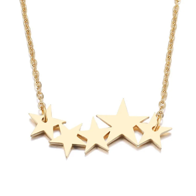 Five Star Women Necklace Personalized Rollo Chain Shinny Star Pendant Jewelry Necklace in Choker