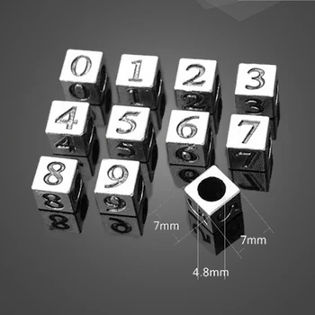 

30 PCs - Antique Silver Brass Arabic Numerals 0 1 2 3 4 5 6 7 8 9 Figures Cube Cubic Beads Charms Number Pendant