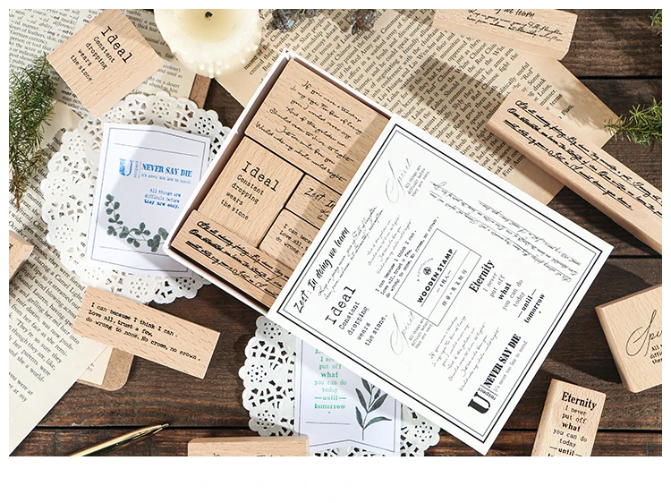 8pcs/set Vintage English combination decoration stamp wooden rubber stamps for scrapbooking stationery DIY craft standard stamp