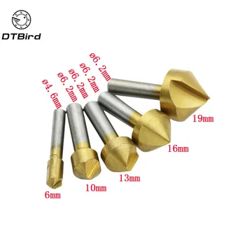 

5 Pcs Countersink Drill Bit Set Hex Shank HSS 5 Flute Countersink 90 Degree Wood Chamfering Cutter Chamfer 6mm-19mm