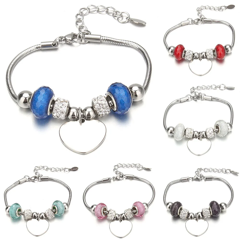 Женский браслет на запястье, с шармами и сердцем, 6-разноцветные хрустальные бусы