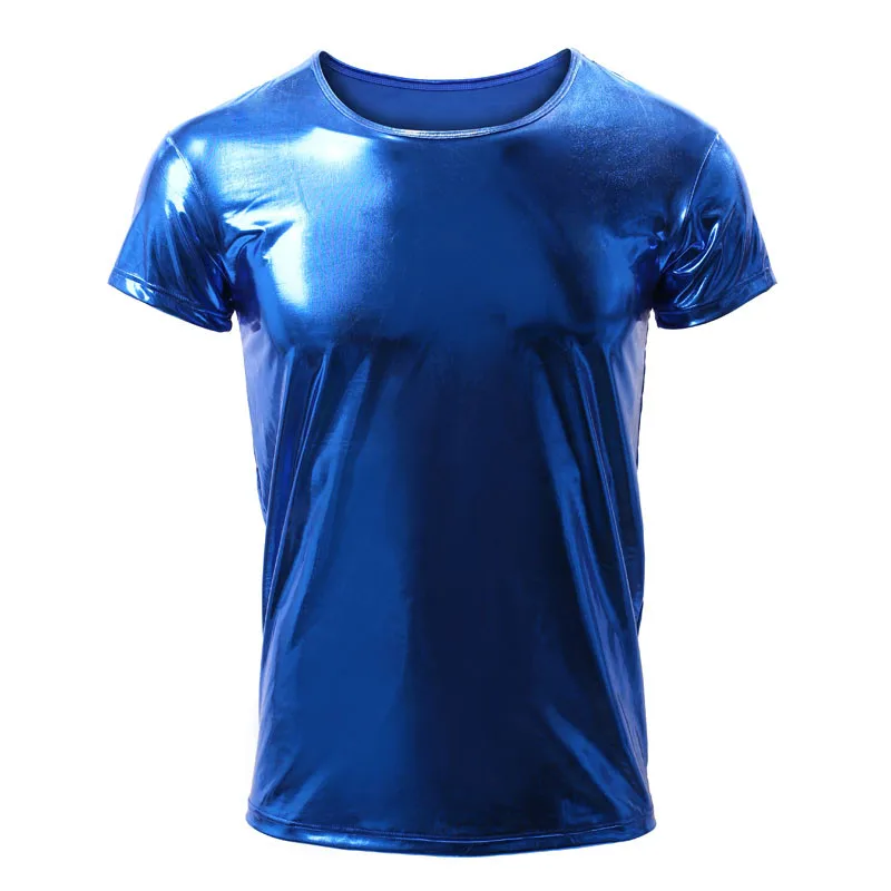 Sexy Undershirt for Mens Faux Leather Short Sleeve T-shirts Tops Men Undershirts Clubwear Costumes Clothing Undershirts