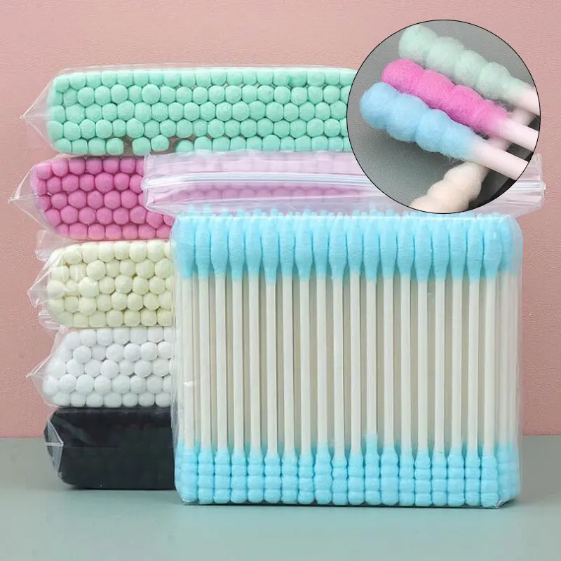 100/200Pcs Disposable Double Head Cotton Swab Buds Tip Wood Sticks Cosmetic Nose Ear Cleaning Makeup Tools