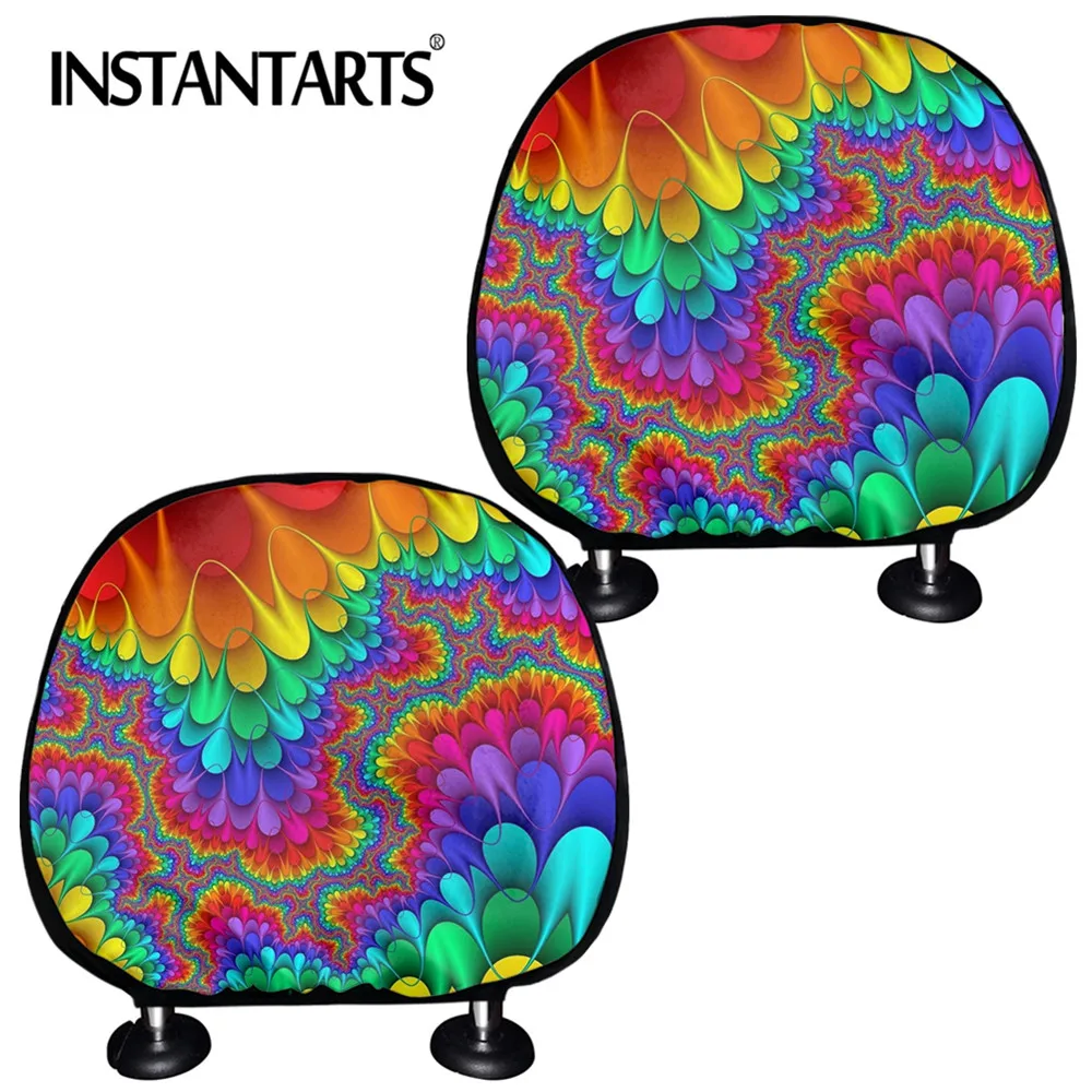 

INSTANTARTS Rainbow Boho Ethnic Tie Dye Printing Universal Headrest Covers 2Pcs/Set New Style Durable Pillow Seat-Cover 2020 Hot