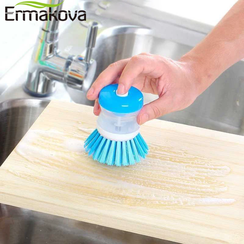 ERMAKOVA Good Grips Soap Dispensing Dish Palm Brush Kitchen Sink Cleaning Brush Pot&Pan Hydraulic Scrubber images - 6