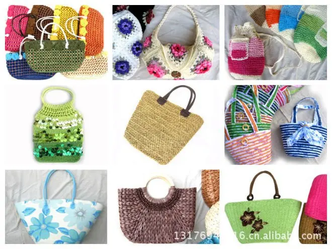 

29815 Creative Strange New Eighteen Flower Long Strap Oblique Carrying Straw Backpack