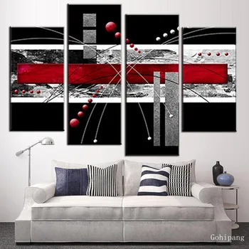 

4 Pcs Canvas Wall Art Picture Red Black Grey Combined Painting Modern Home Decor Abstract Picture Art Poster For Living Room