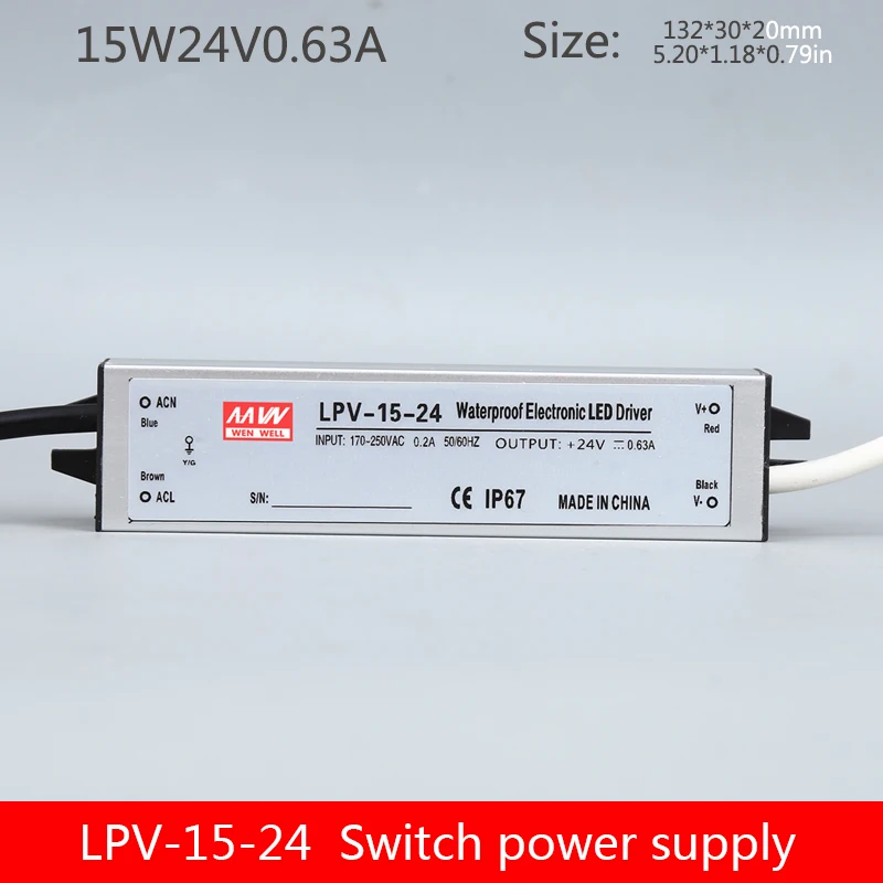 LPV-15-24v импульсный источник питания светодиодный водонепроницаемый источник питания 15 Вт 0.63A Одиночная Группа постоянного напряжения освещения