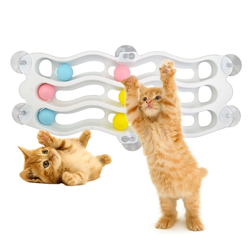 Pet Cats Puzzle Play Toy Plastic Track Balls Toys Interactive Cat Tunnel Ball Toy With Suction Cup Adsorption Windows Glass