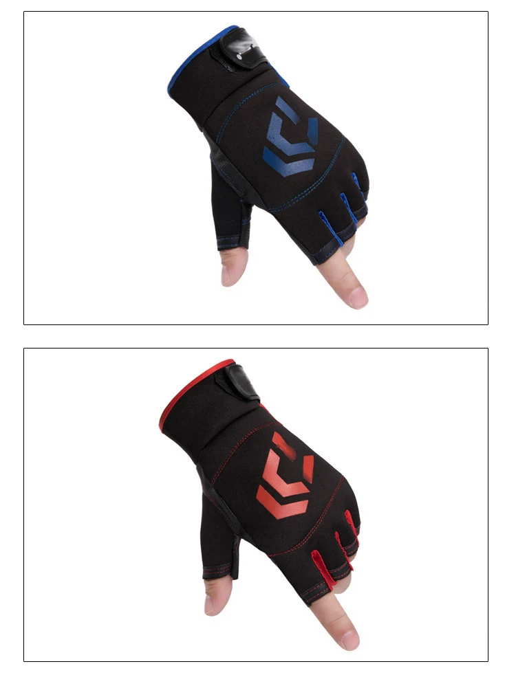 DAIWA Fishing Gloves Waterproof Anti-Slip 3 Fingers Cut 5 Fingers Cut Leather PU Winter Gloves for Men Hunting Sport Gloves