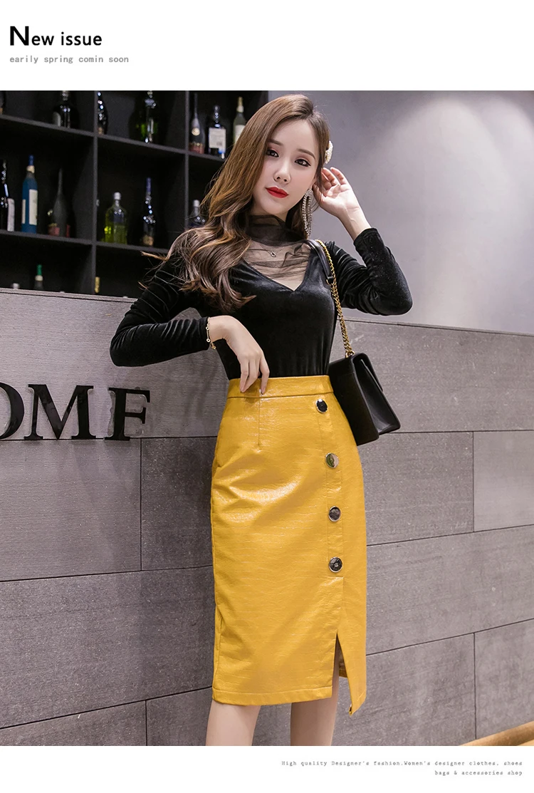 Уличная одежда корейские юбки женские зимние с высокой талией из искусственной кожи юбки женские большие размеры черные миди юбка куртка femme