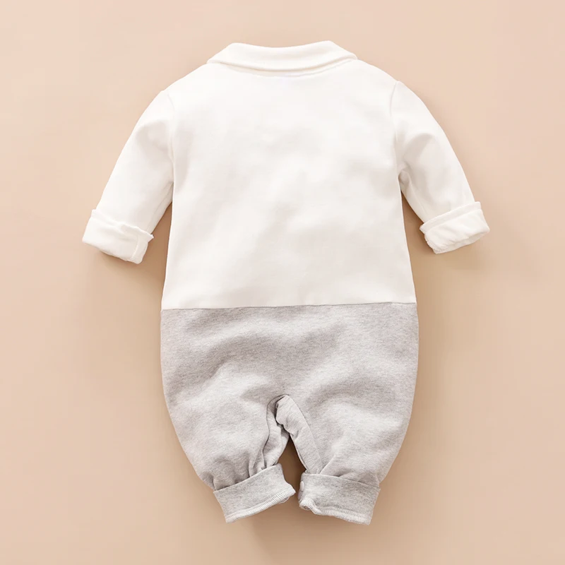 PatPat/весенне-осенние хлопковые Ползунки для новорожденных; платье для маленьких мальчиков; изящный комбинезон с длинными рукавами и галстуком-бабочкой в джентльменском стиле