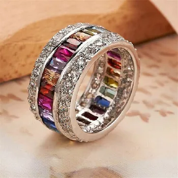 

Luxury Jewelry Fashion Rings For Women Princess Cut 12 CT Multi Zircon Silver Color Engagement Anillos Wedding Crown Ring Party