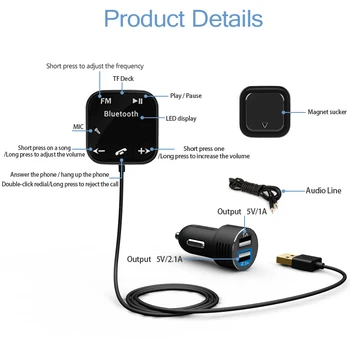 

Hot A2DP Magnetic Car Kit Wireless Bluetooth FM Transmitter MP3 Player 3.5mm Audio AUX TF card Slots With Dual USB Car Charger