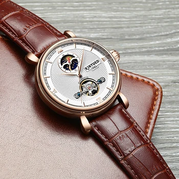 

KINYUED Skeleton Automatic Watch Men Luxury Brand Tourbillon Mechanical Mens Watches Moon Phase Clock Male horloges mannen 2020