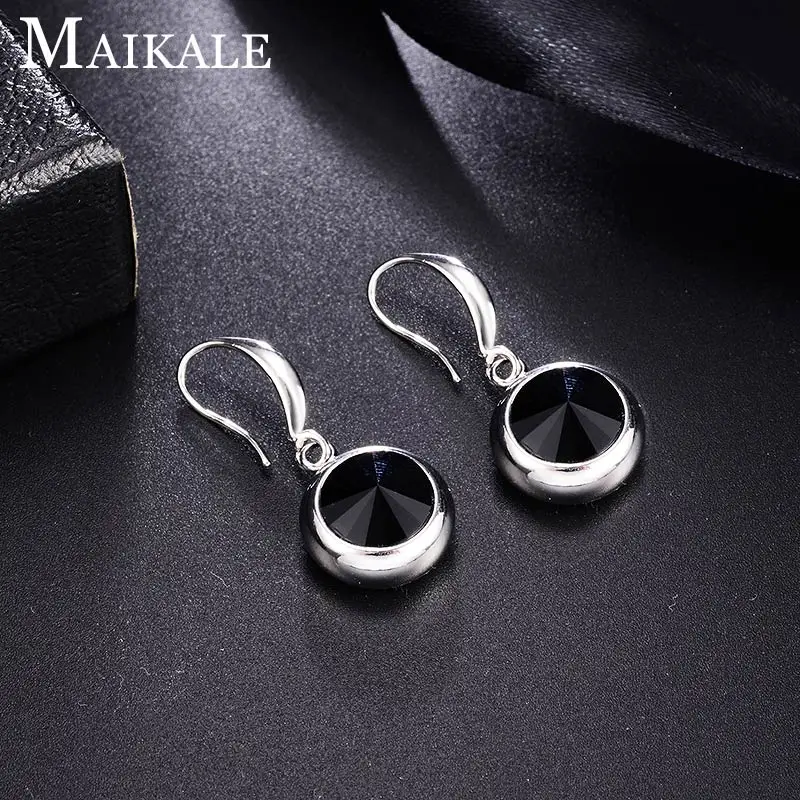 Женские разноцветные серьги MAIKALE, круглые модные серьги-подвески с крючком с золотистым/серебристым покрытием и фианитом для подарка - Окраска металла: 1-silver-black