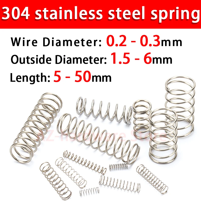 304 Stainless Steel Compression Spring, Return Spring, Steel Wire Diameter0.2~0.3mm Outside Diameter1.5~6mm 10 Pcs