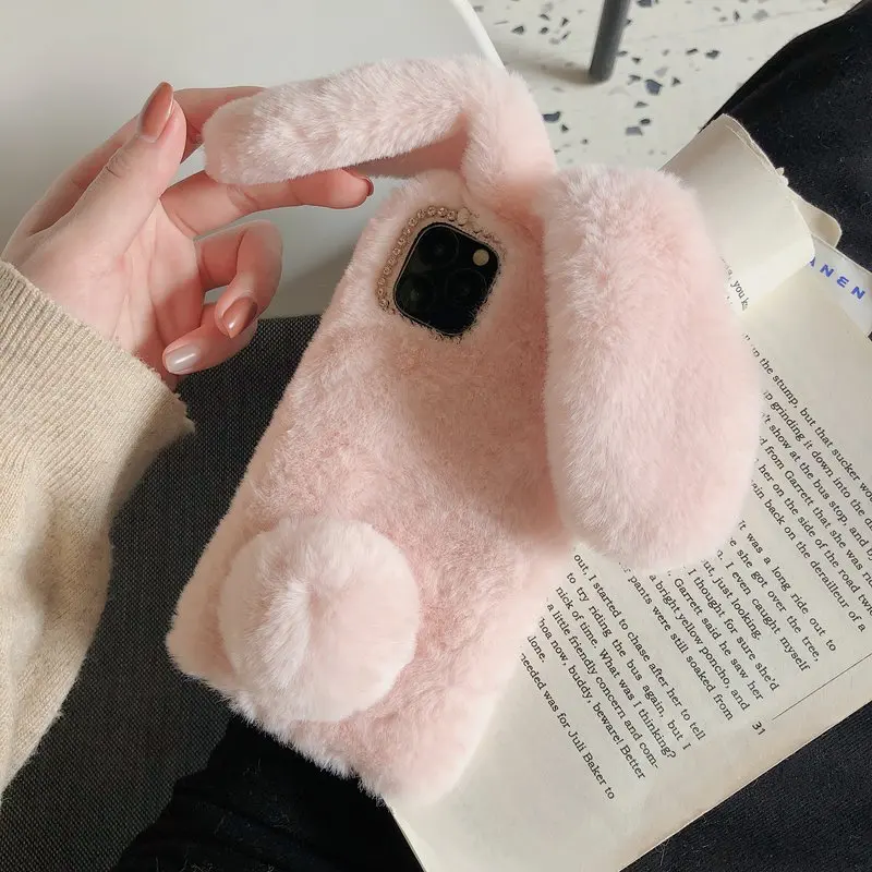 

Case For Honor 9s Cute Fluffy Rabbit Ears Plush Warm Phone Case For Huawei Honor 9S 9 S Silicon Shockproof Protection Back Cover