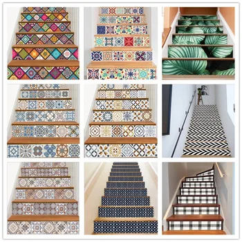 

6PCS Removable Stairs Sticker Step Self-Adhesive Ceramic Tiles PVC Stair Wallpaper Decal Vinyl Stairway Home Decoration 18x100CM
