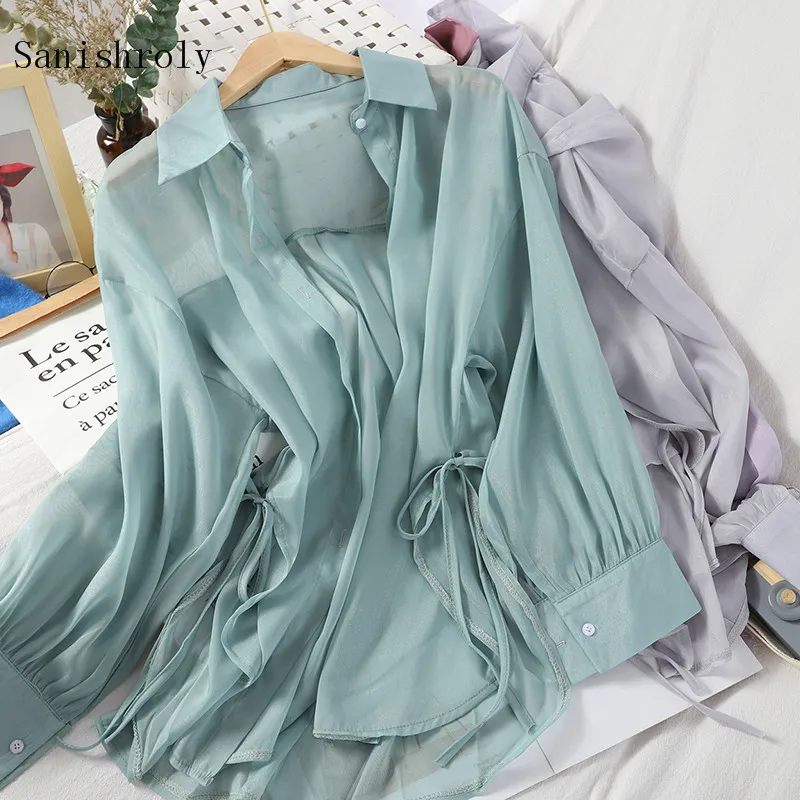 

Sanishroly 2020 Spring Autumn Women White Blouses Casual Split Tie Bow Chiffon Blouse Female Solid Long Sleeve Shirts Tops SE942