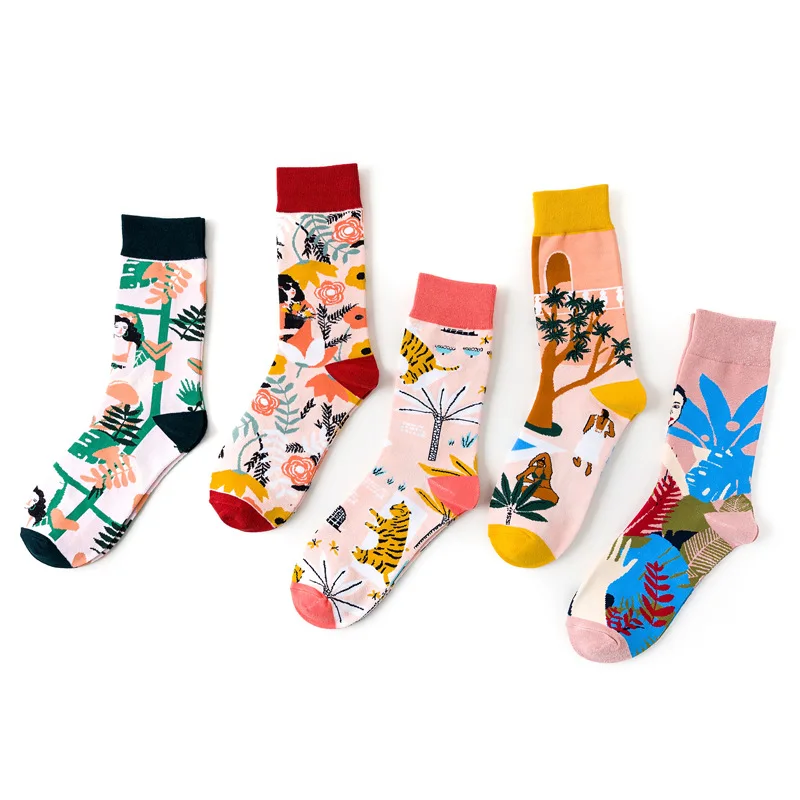 

Hip-hop Socks Women Autumn Cotton Cartoon Pattern Print Middle Tube Sox Breathable Personality Street Socks Adult Slim