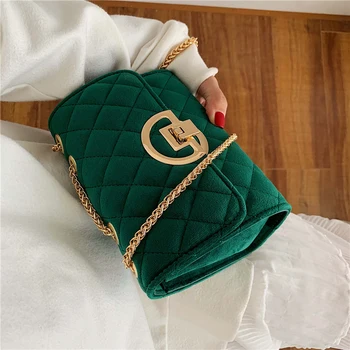 

Vintage Fashion Female Plaid Square Bag 2020 New Quality Velvet Women's Designer Handbag Lock Chain Shoulder Messenger Bags