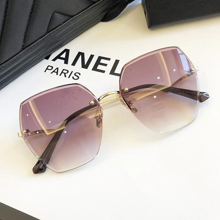gradient purple gray Fashion Rimless Sunglasses For Women Big Luxury Brand Designer UV400 Glasses Female Gradient Shades Women's accessories - Цвет линз: gradient purple gray