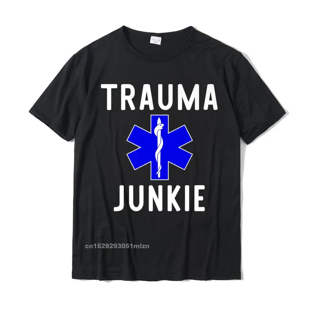 Casual Crew Neck Tshirts Thanksgiving Day Tops T Shirt Short Sleeve Fashionable 100% Cotton Normal Sweatshirts Leisure Mens Mens Trauma Junkie T-Shirt EMS Star of Life Graphic EMT Medics__5002 black